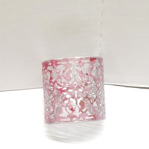 Hand Painted Abstract Pink & Silver Cuff Bracelet Filigree Statement Bracelet